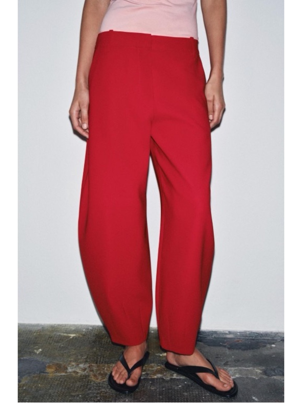 Zara Red Pleated Balloon Barrel Pants